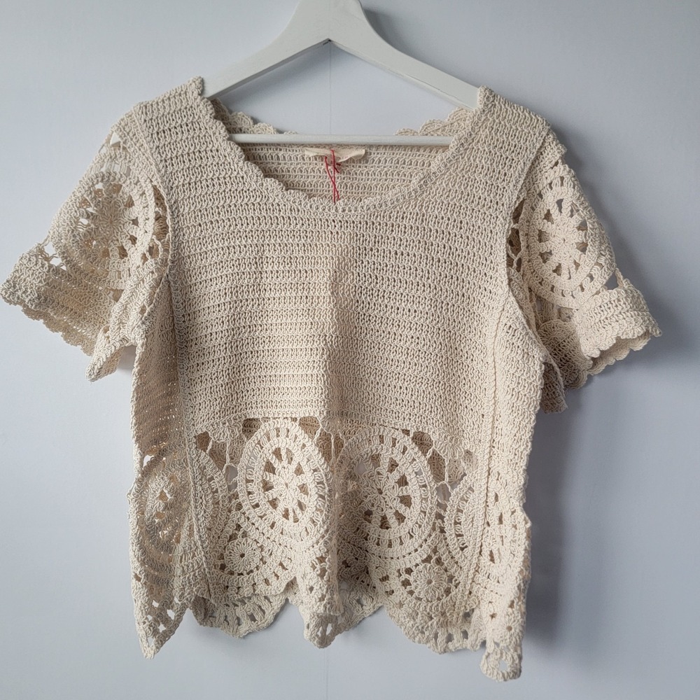 Soltare women's Crochet top size S Boho Romantic Cottagecore short sleeve
